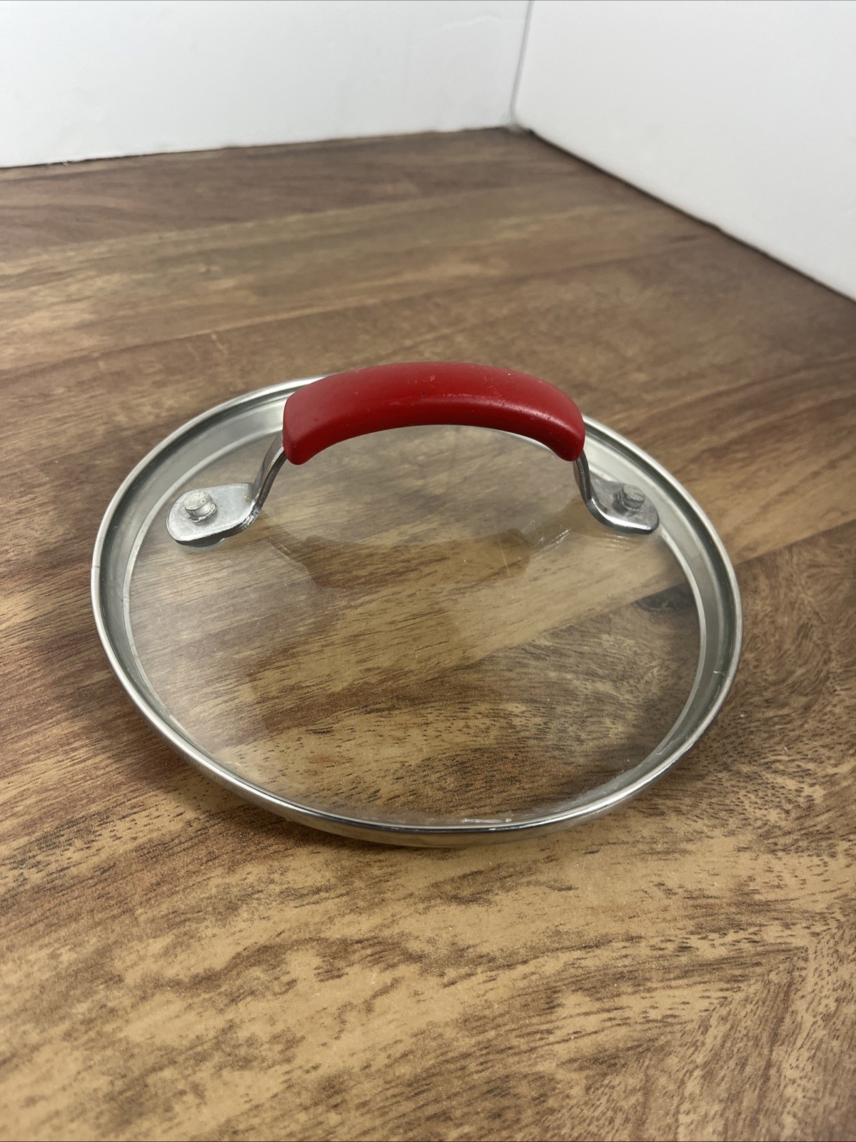 6.75” Clear Glass Pot Lid With Red Handle 6.25” Inside Measurement