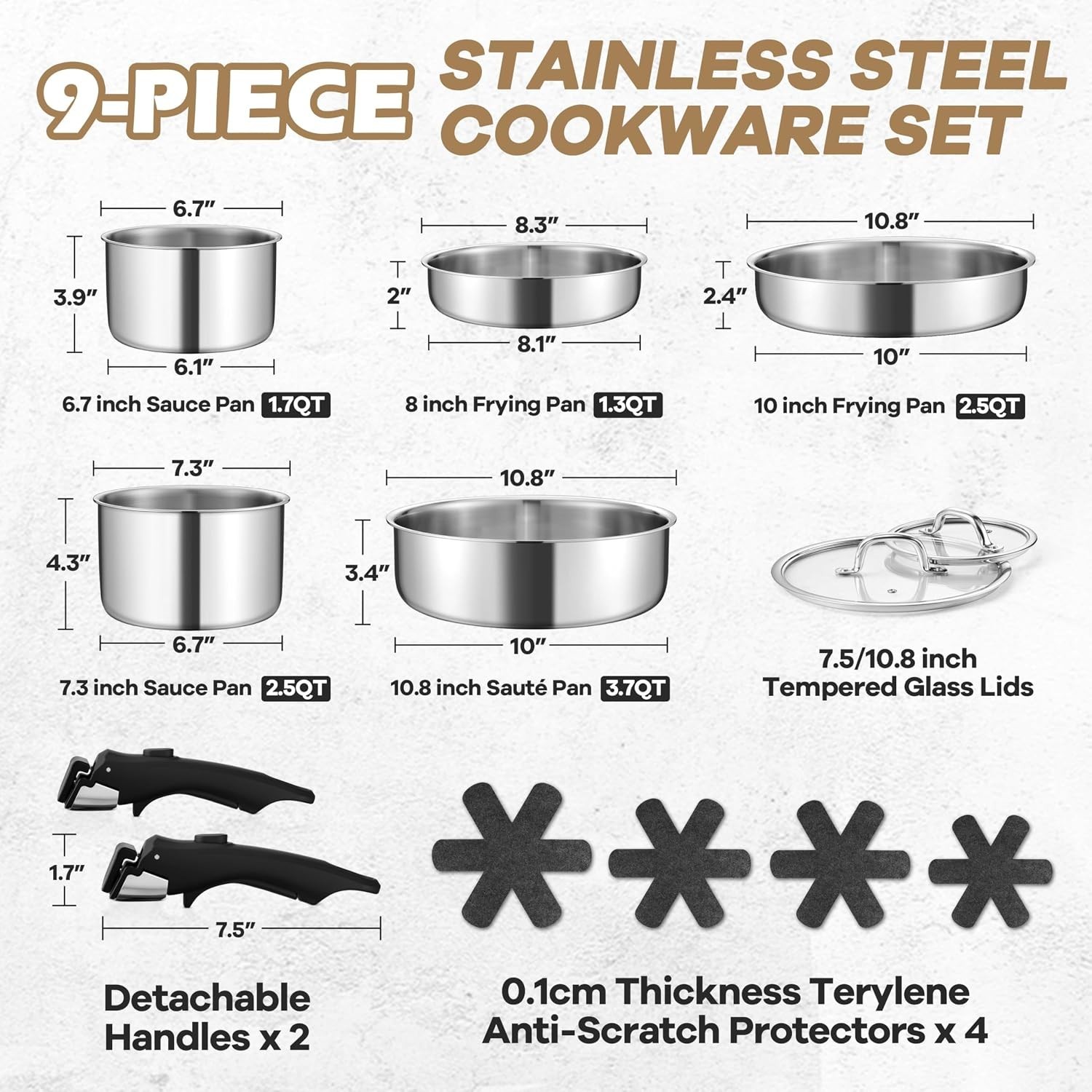 9-Piece Non-Toxic Stainless Steel Cookware Set for Induction & RV Use