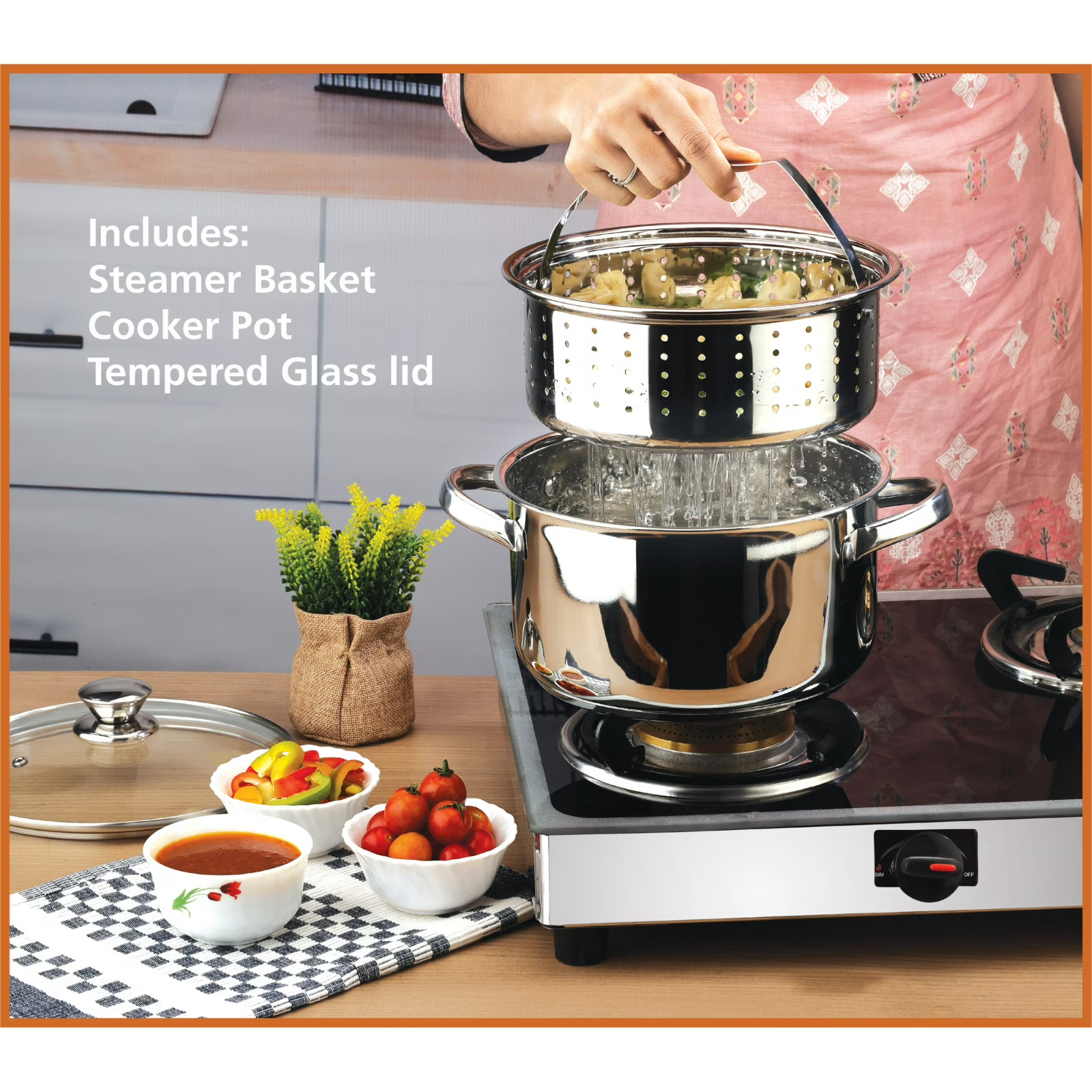 Mainstays Stainless Steel 4-Quart Steamer Pot with Glass Lid, Induction Compatib