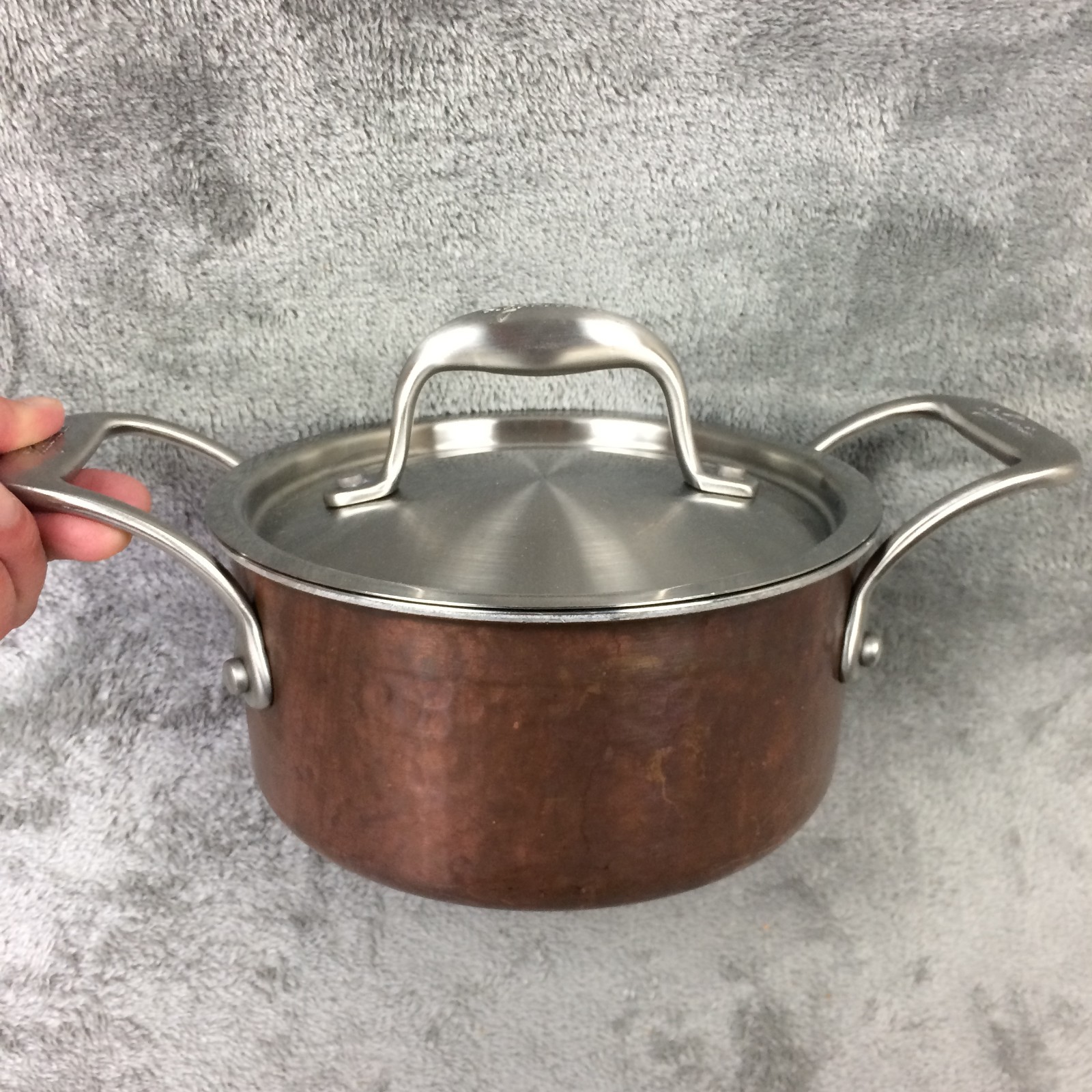 Lagostina 1.6L Hammered Copper Saucepan Stainless 16cm Casserole Cookware w Lid