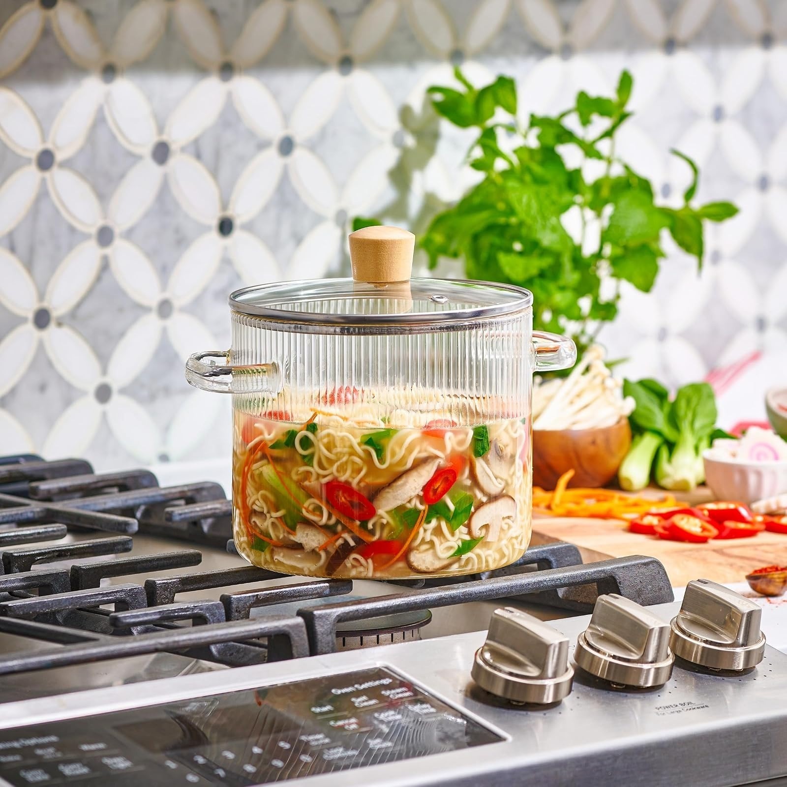 Le’raze Glass Cooking Pot with Lid – 2L(68oz) Heat Resistant Borosilicate Glass