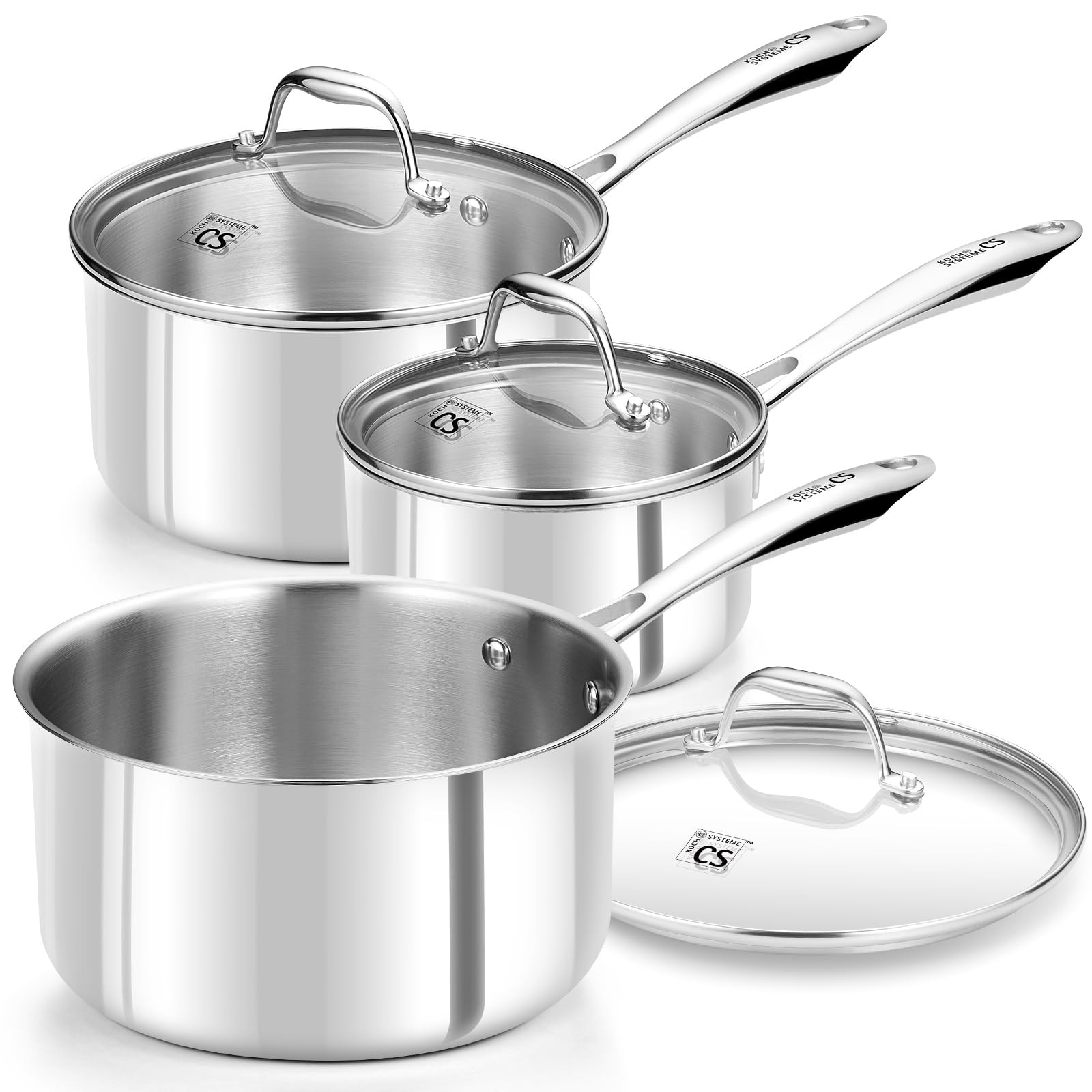 Triply Stainless Steel Saucepan Set, 1QT & 2QT & 3QT Stainless Steel Pot Set …