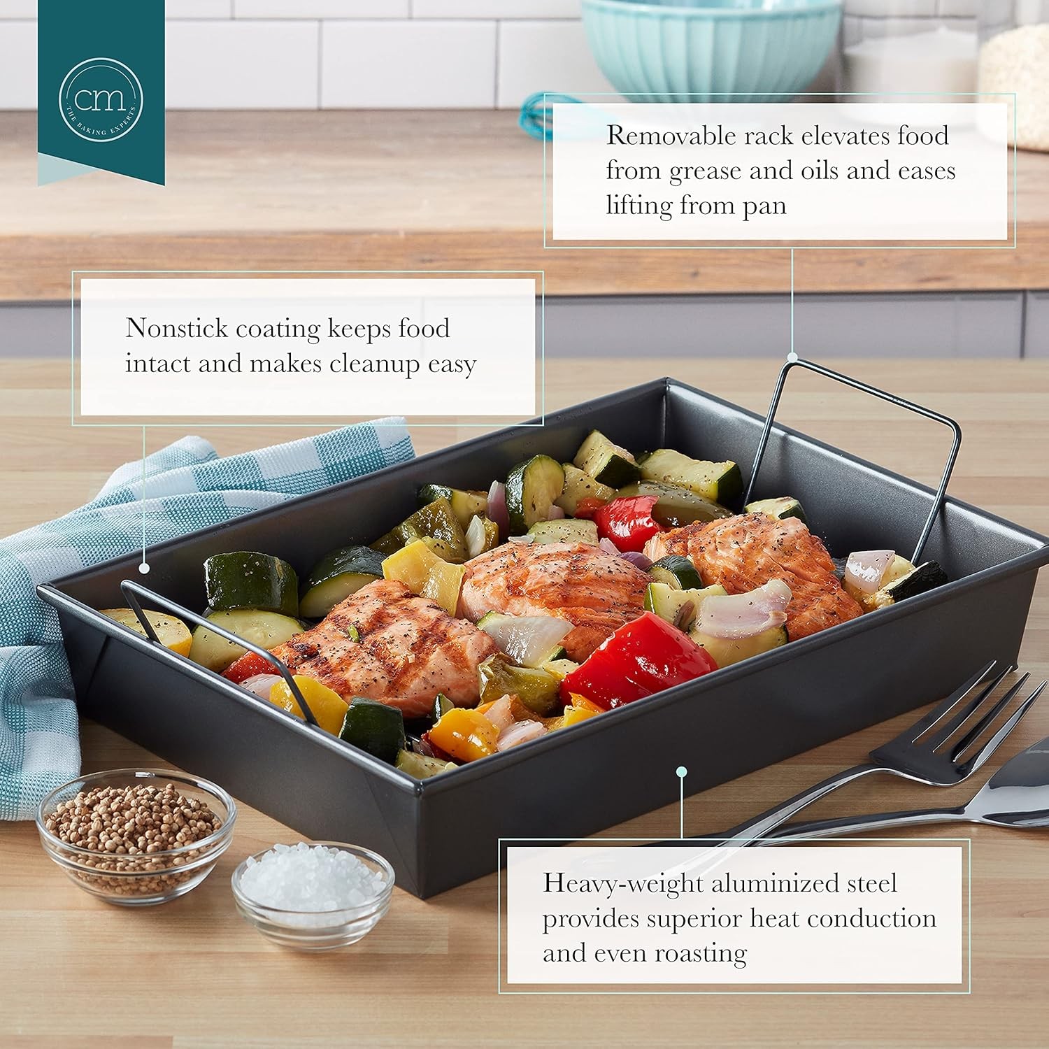 Professional Roast Pan with Non-Stick Rack, 13-Inch-by-9-Inch, Gray – 16947