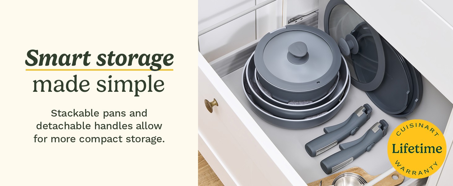 13-Pc, ClickSmart Nonstick Detachable Handle Ceramic Cookware, Pots and Pans