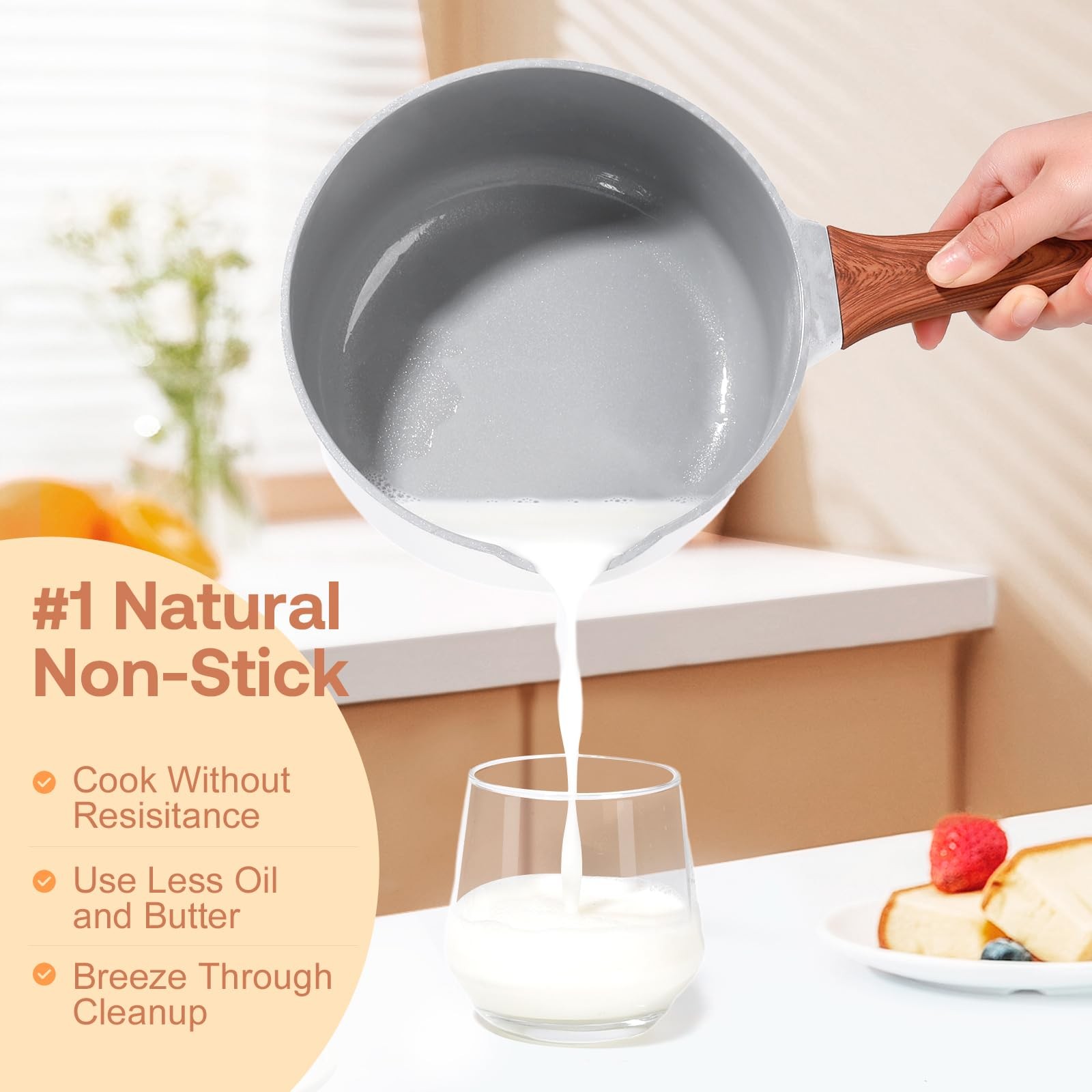 2 Quart Ceramic Sauce Pan with Lid Nonstick Saucepot Induction Safe