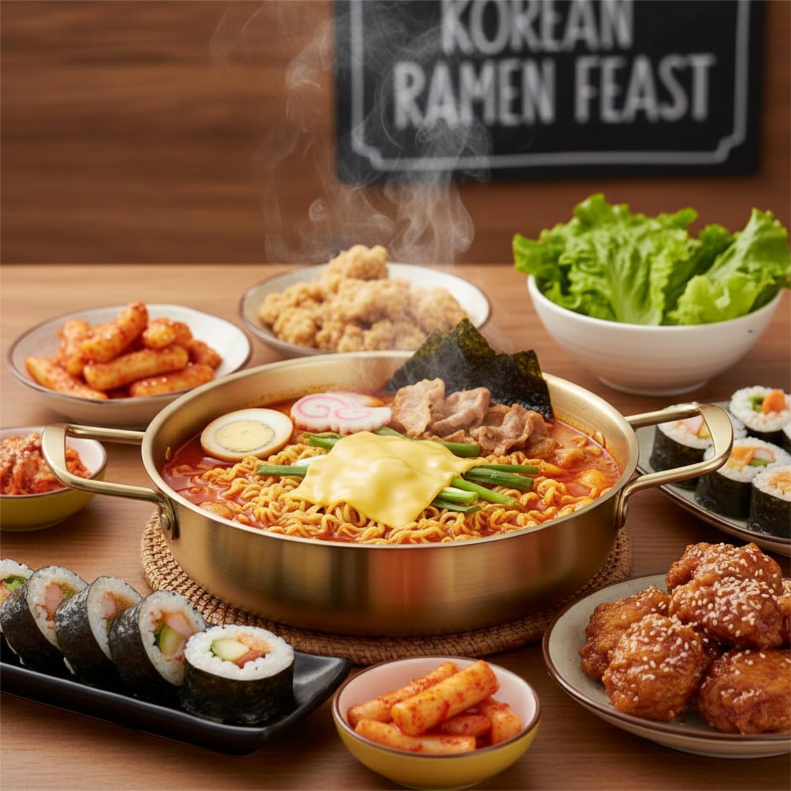 Okllen Set of 3 Korean Ramen Noodle 7″Dx2.4″H, 8.7″Dx2.3″H, 9.5″Dx2.5″H, Gold