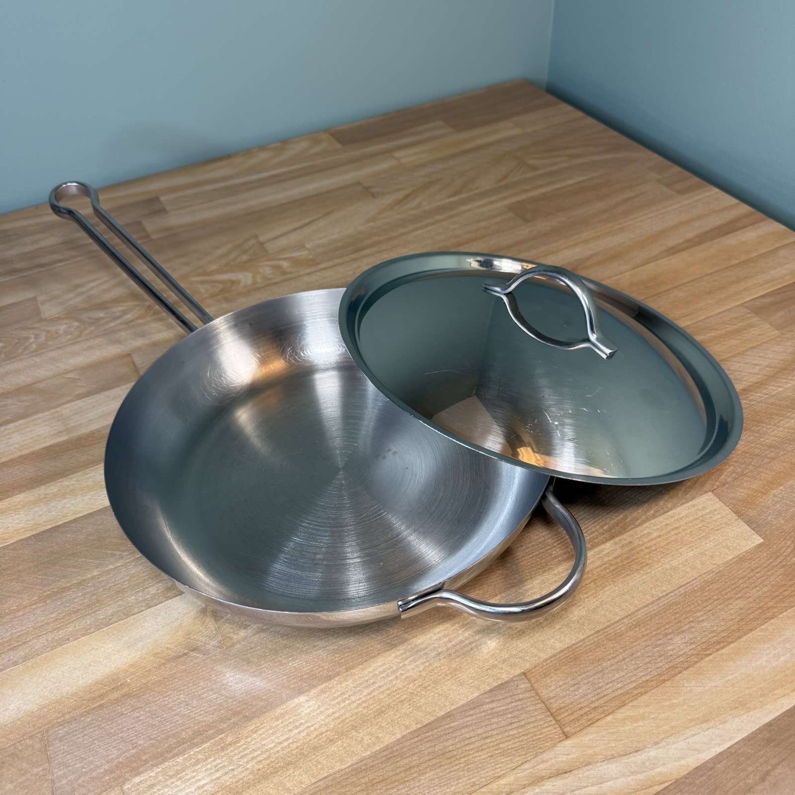 REVERE Pro Line 1801 Stainless 10″ Saute Fry Pan Skillet Copper Core 6760 w/ Lid