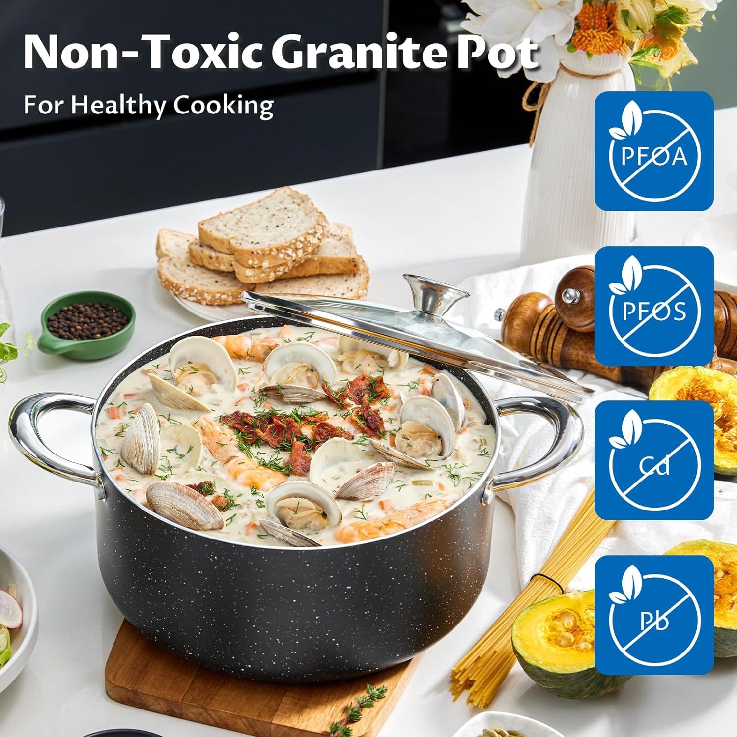 BEZIA 6 Quart Nonstick Stock Pot with Lid for Soup