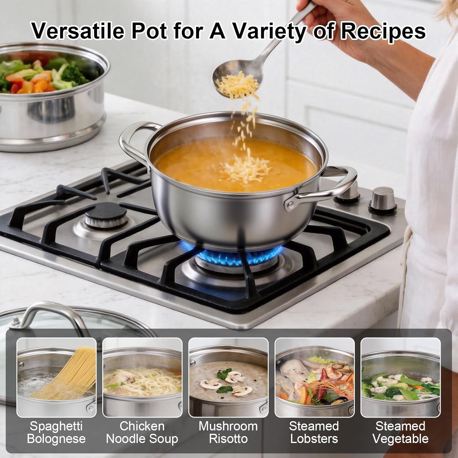 Stainless Steel Steamer Pot – 3.2QT Steamer for Cooking with Food Basket, Ste…