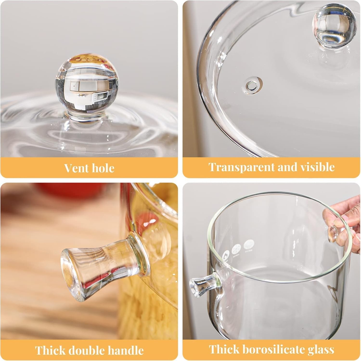 1.7L Glass Cooking Pot Heat-Resistant Borosilicate Glass Saucepan W/ Cover New