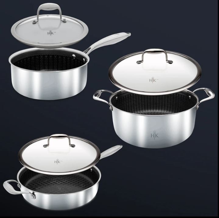 Hell’s Kitchen TRI-CLAD PFAS FREE 6pcs Pot set HKHSP-60C Open box
