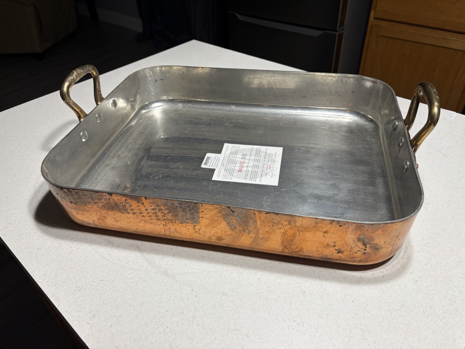 Mauviel Copper Roasting Pan With Rack, Brass Handles, 16.5”x 12.7” New! Read