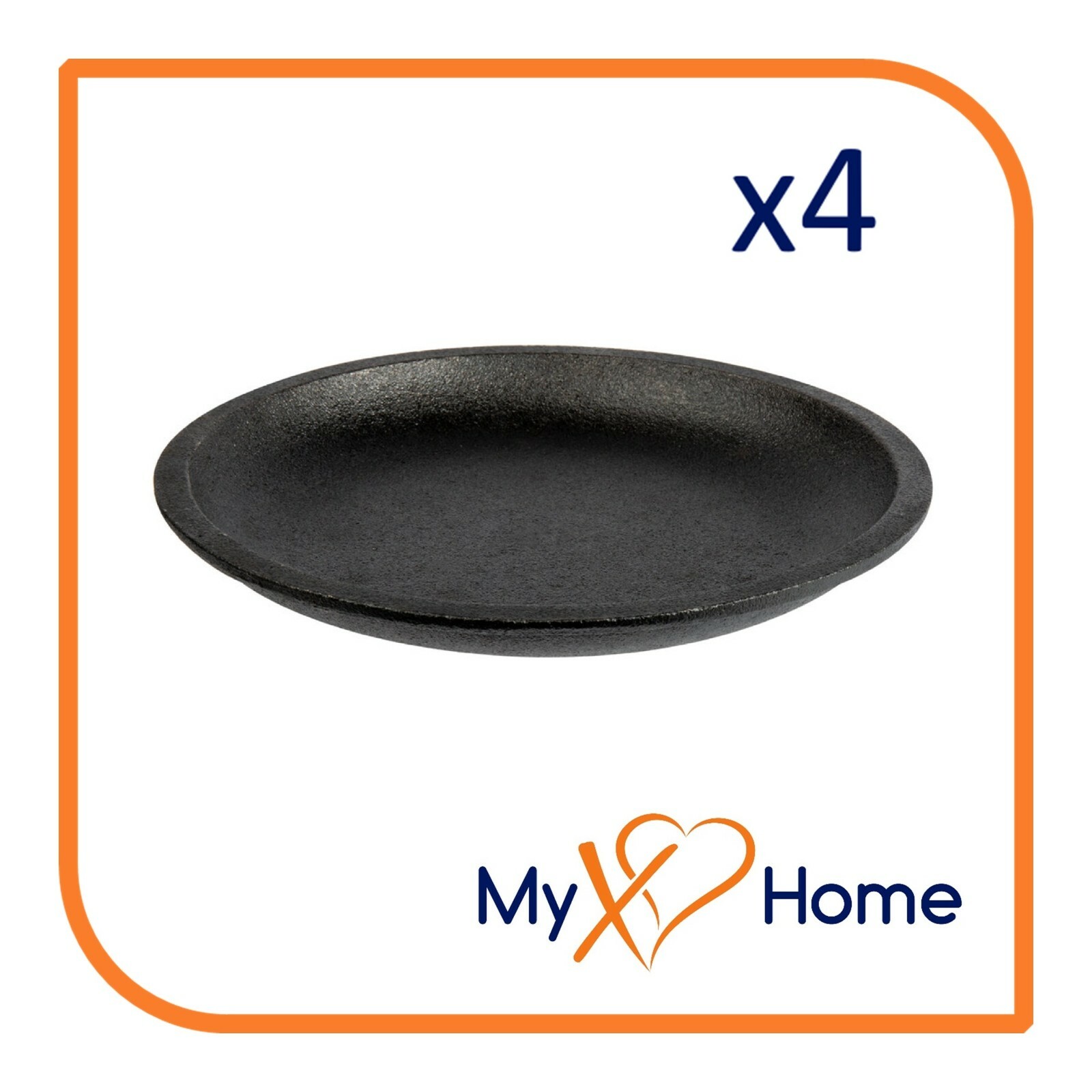 7″ Round Pre-Seasoned Cast Iron Fajita Skillet (4 Skillets) by MyXOHome