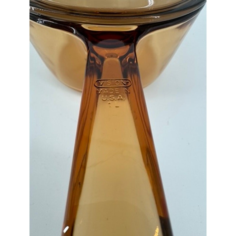 Corning Visions 1L Amber Glass Saucepan V-1-C Lid USA Vintage Pyroceram 1 Liter