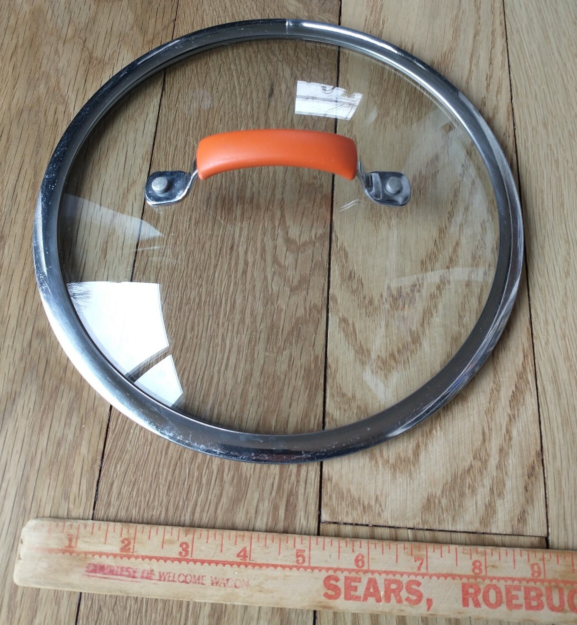 Rachel Ray Glass Replacement Lid Rubber Orange Handle 10″ OD 9 3/8″ OD