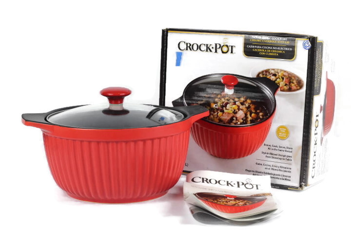 Sunbeam Crock Pot Red Non Electric Non Stick Ceramic Casserole With Lid 3 Qt