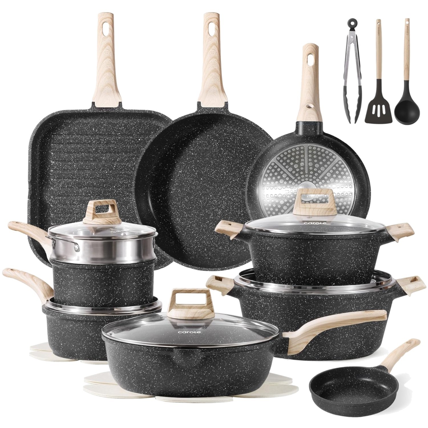 26Pcs Cookware Set, Nonstick Aluminum Pans, Classic Black