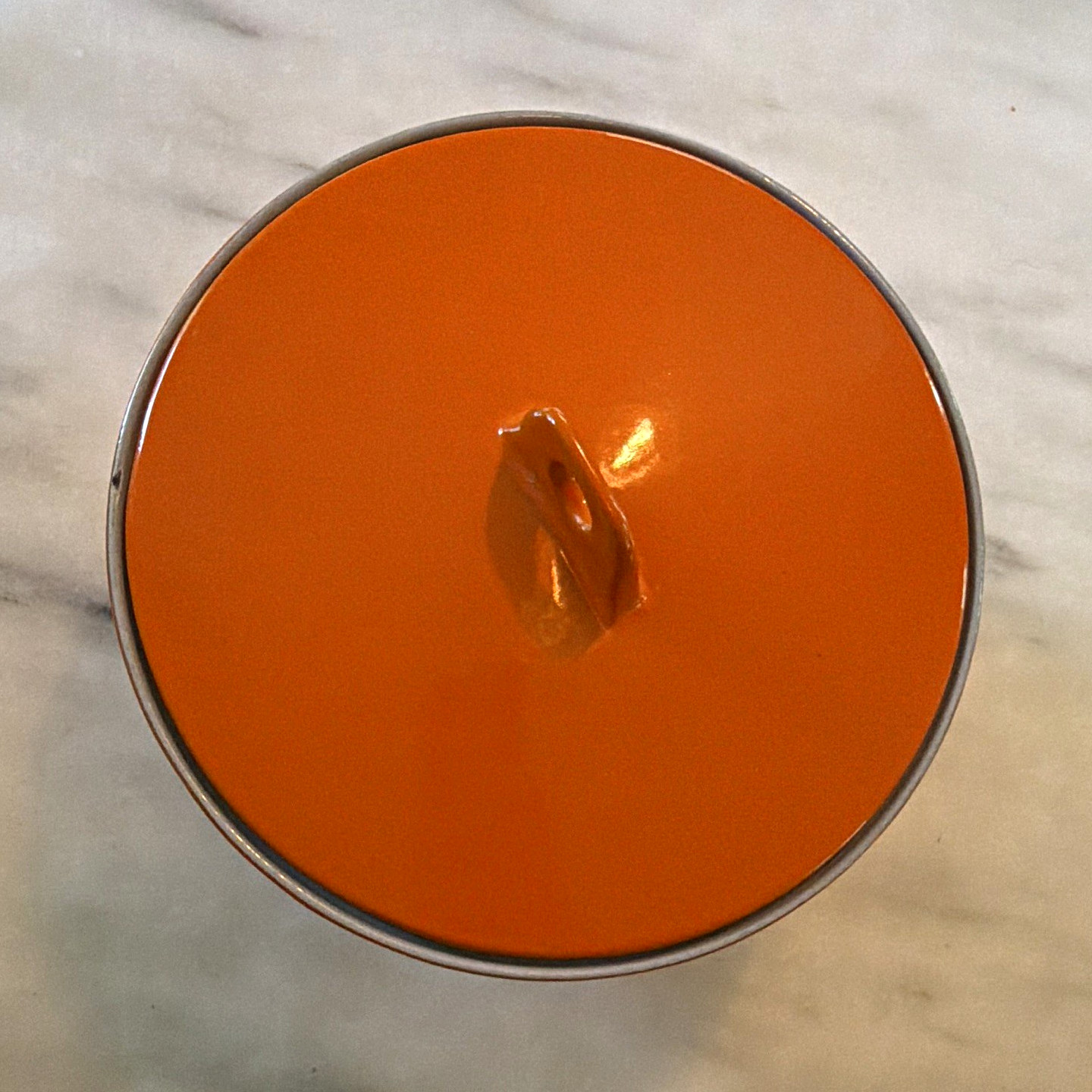 Rare Vintage Voss Orange Iron/ Enamel Cast Iron Casserole w Lid 1 2qt 2-Piece