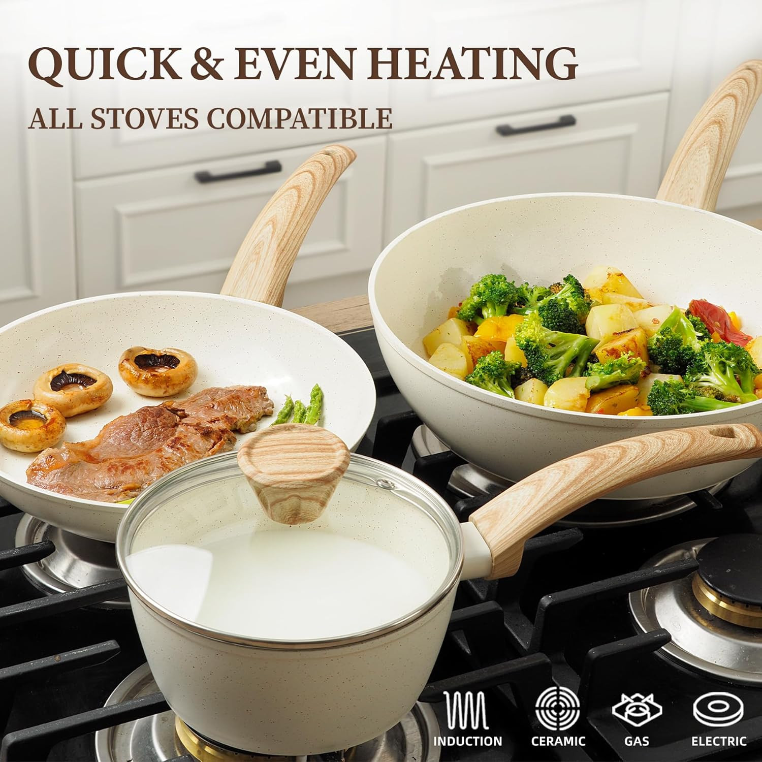 26Pcs Nonstick Ceramic Cookware Set with Utensils – Cream White