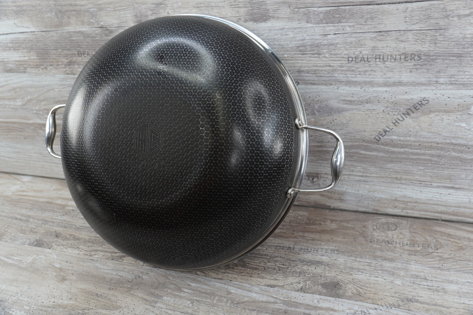 HexClad Hybrid 14″ in Wok with Stainless Steel Lid Nonstick Cookware #7549