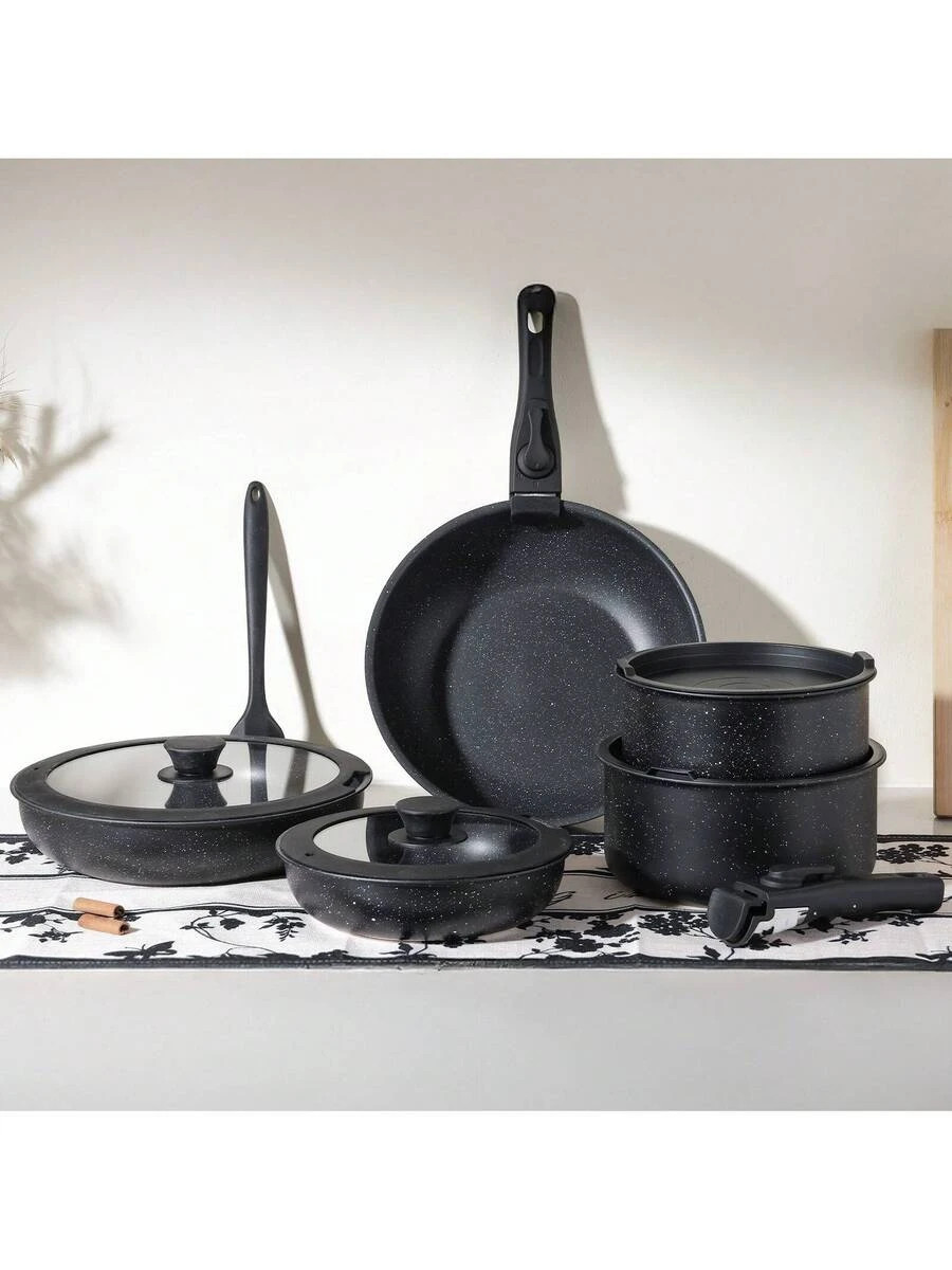 Sweetcrispy 12-Pieces Nonstick Pots And Pans Set, Kitchen Cookware With Black