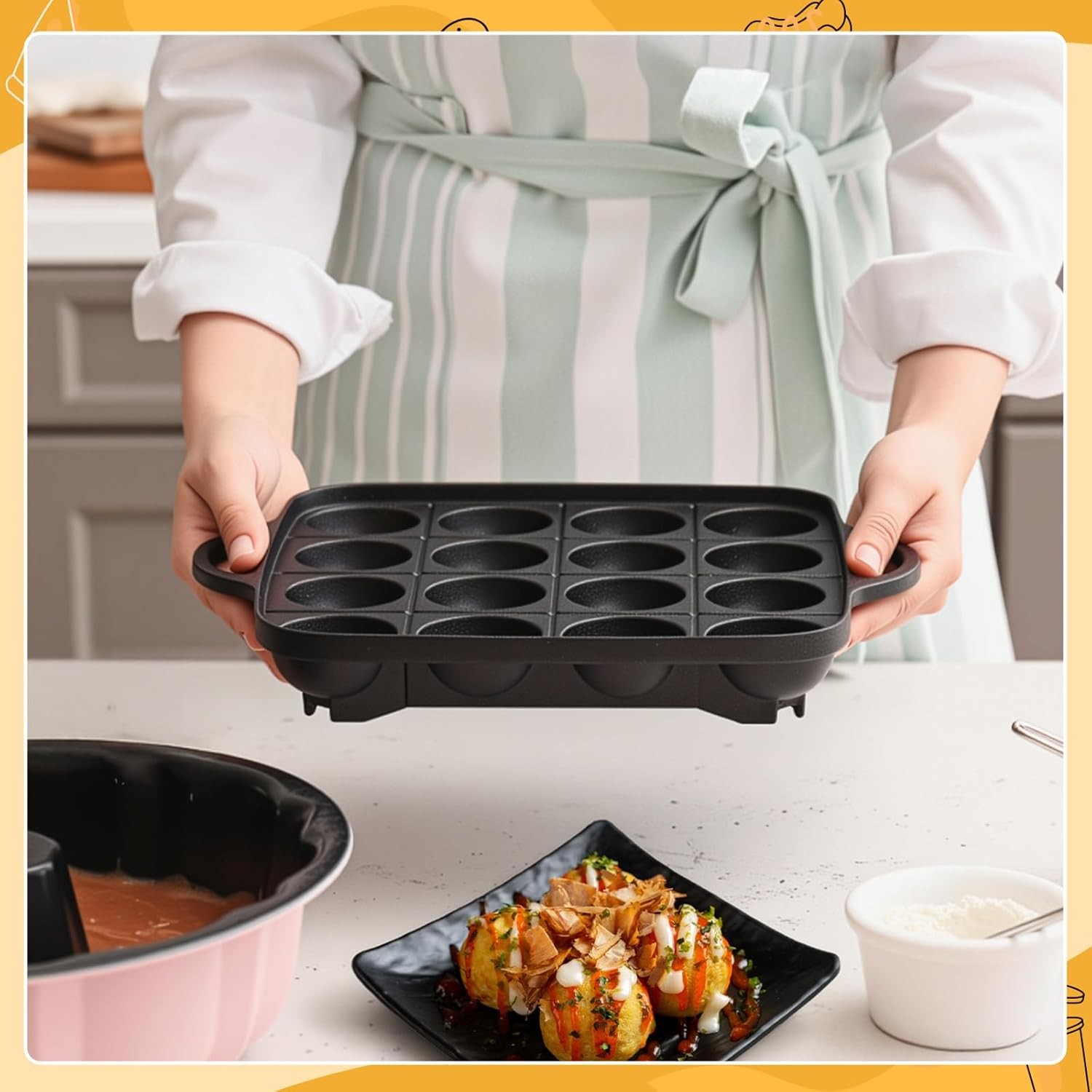 2 Pack Takoyaki Grill Pan 16 Holes Japanese Octopus Ball Maker Baking Pan Meatba