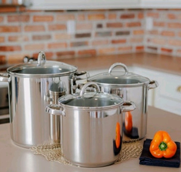 Sedona Kitchen 3-Piece Stainless Steel Stockpot Set w/ Lids, Silver