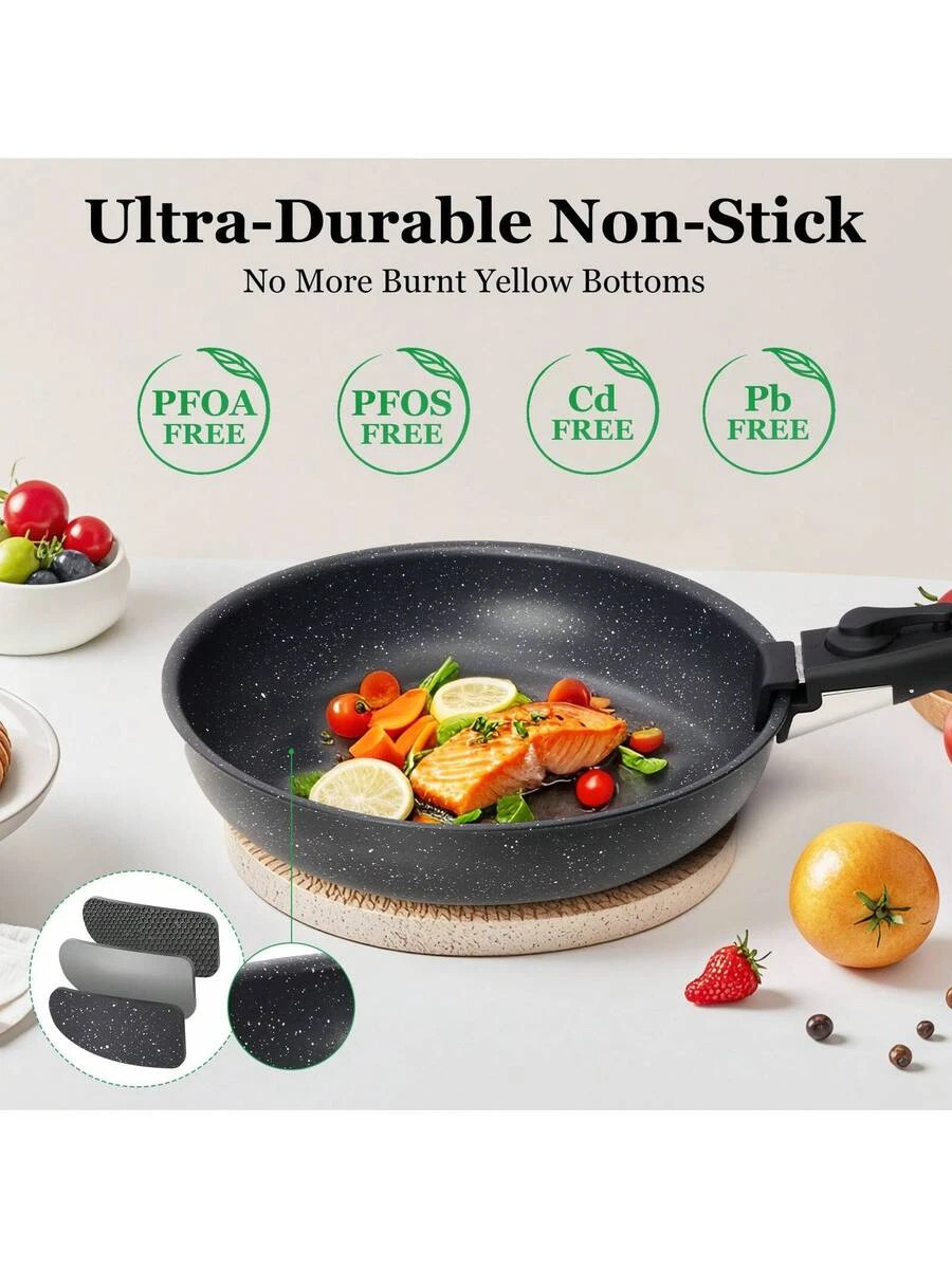Sweetcrispy 12-Pieces Nonstick Pots And Pans Set, Kitchen Cookware With Black