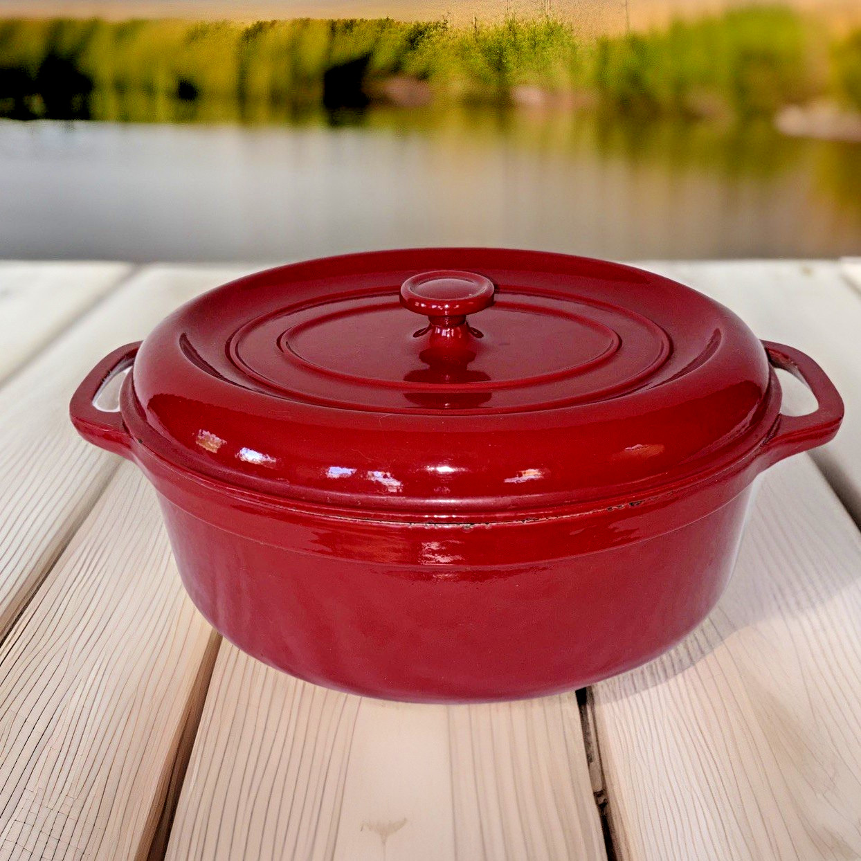 Staub Fontignac 31cm Oval Enameled Cast Iron Dutch Oven Red France