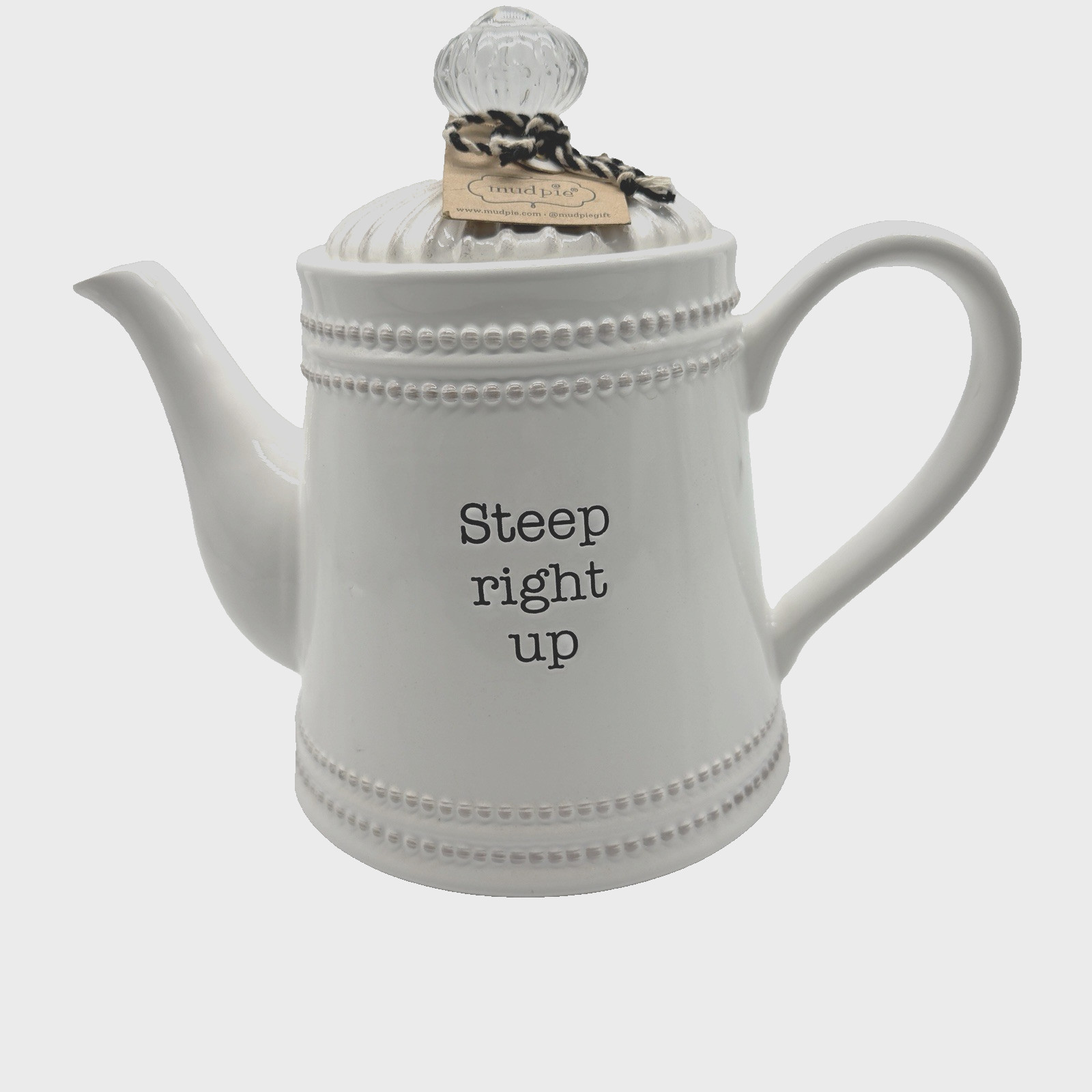 Mud pie Tea Pot “Steep right up” Country Farmhouse Cottagecore White ~New