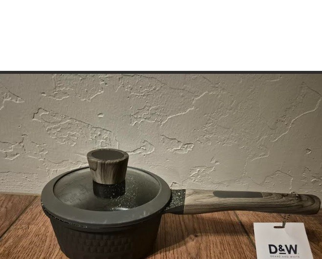 D&W 1.4qt Saucepan Nonstick Lid 6.3in Gray/Wood Handle Speckle NWT Deane & White