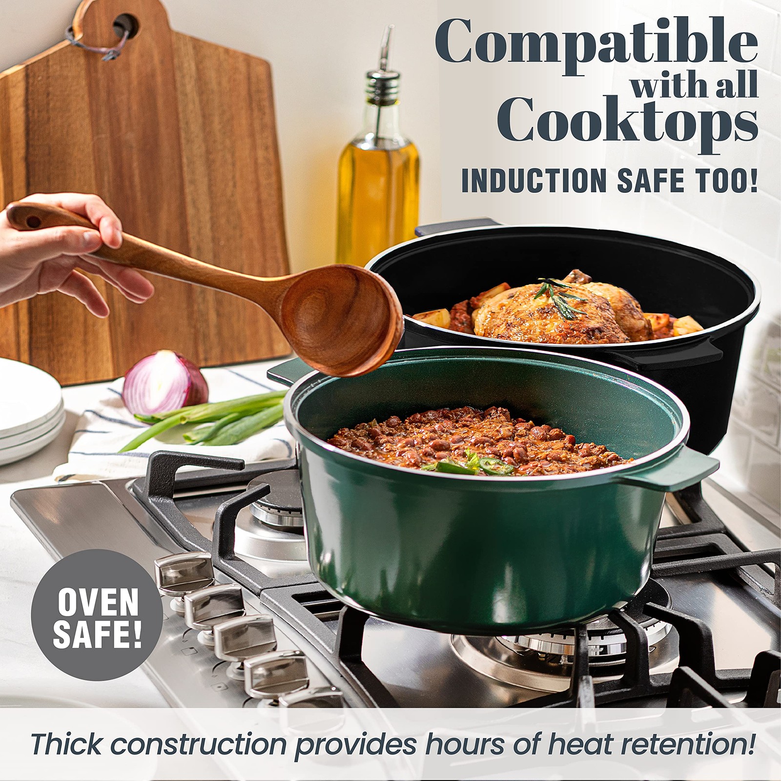 Granitestone Dutch Oven 6.5 Quart Ultra Nonstick Enameled Lightweight Aluminum