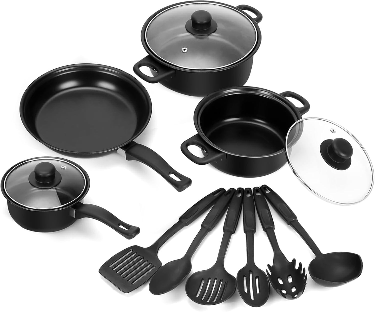 Camping Non-Stick Cookware Set 13 Pieces Lightweight Cast Iron Pans Pots