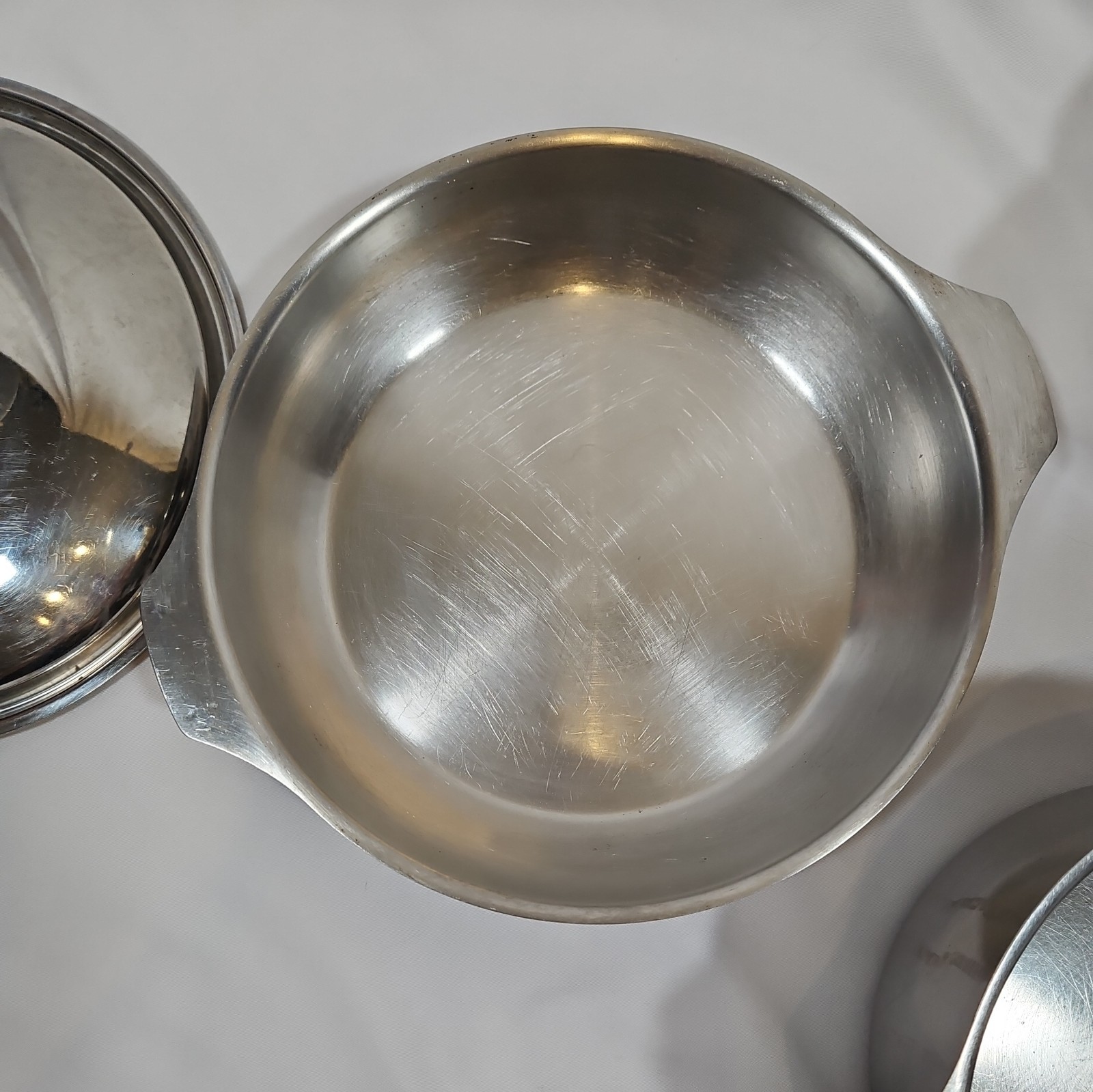 7 pc Letang & Remy Stainless Steel Cookware France Skillet & 3 pans w/3 lids