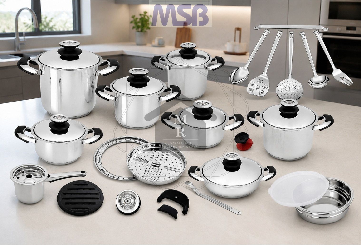 35 Piece MSBavaria 18/10 Stainless Steel Induction Cookware Battery Made in Italy