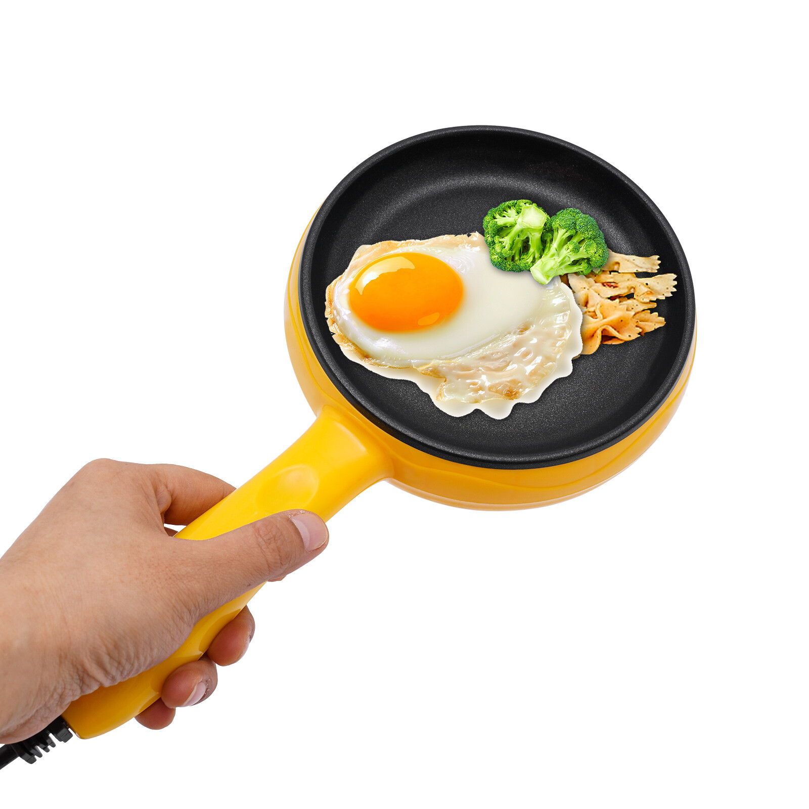 110V Stainless Steel Non-Stick Electric Skillet Yellow Mini Round Frying Pan