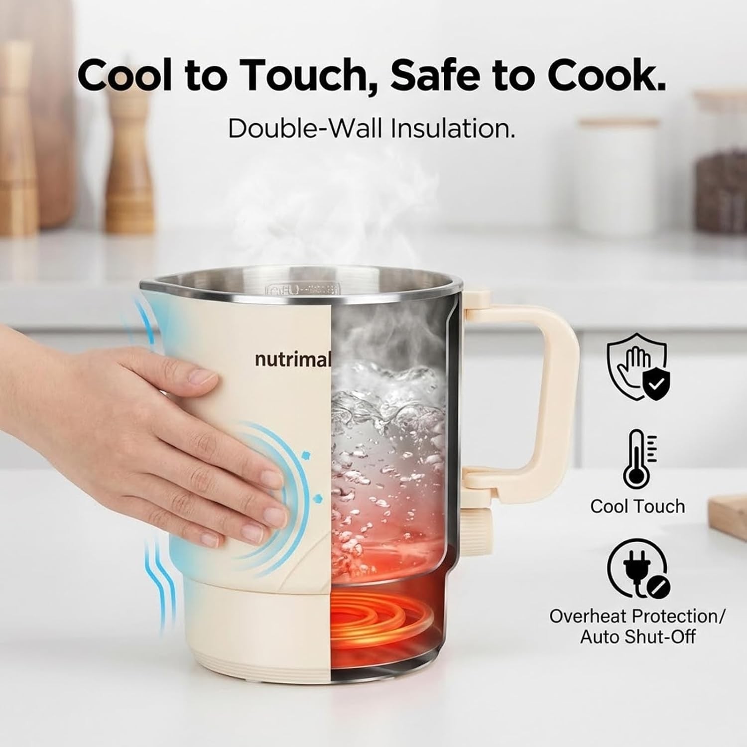 Electric Hot Pot, 0.8L Mini Portable Ramen Cooker for Shabu Shabu, Soup,
