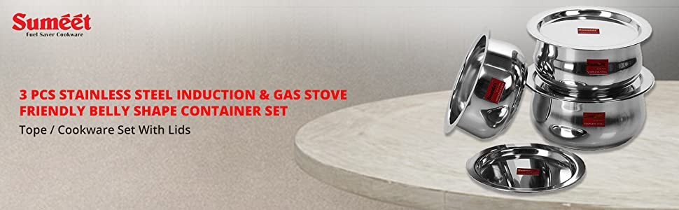 Stainless Steel Cookware Set With Lid, 1.6, 2.1 Liters, 3 Piece (Steel)