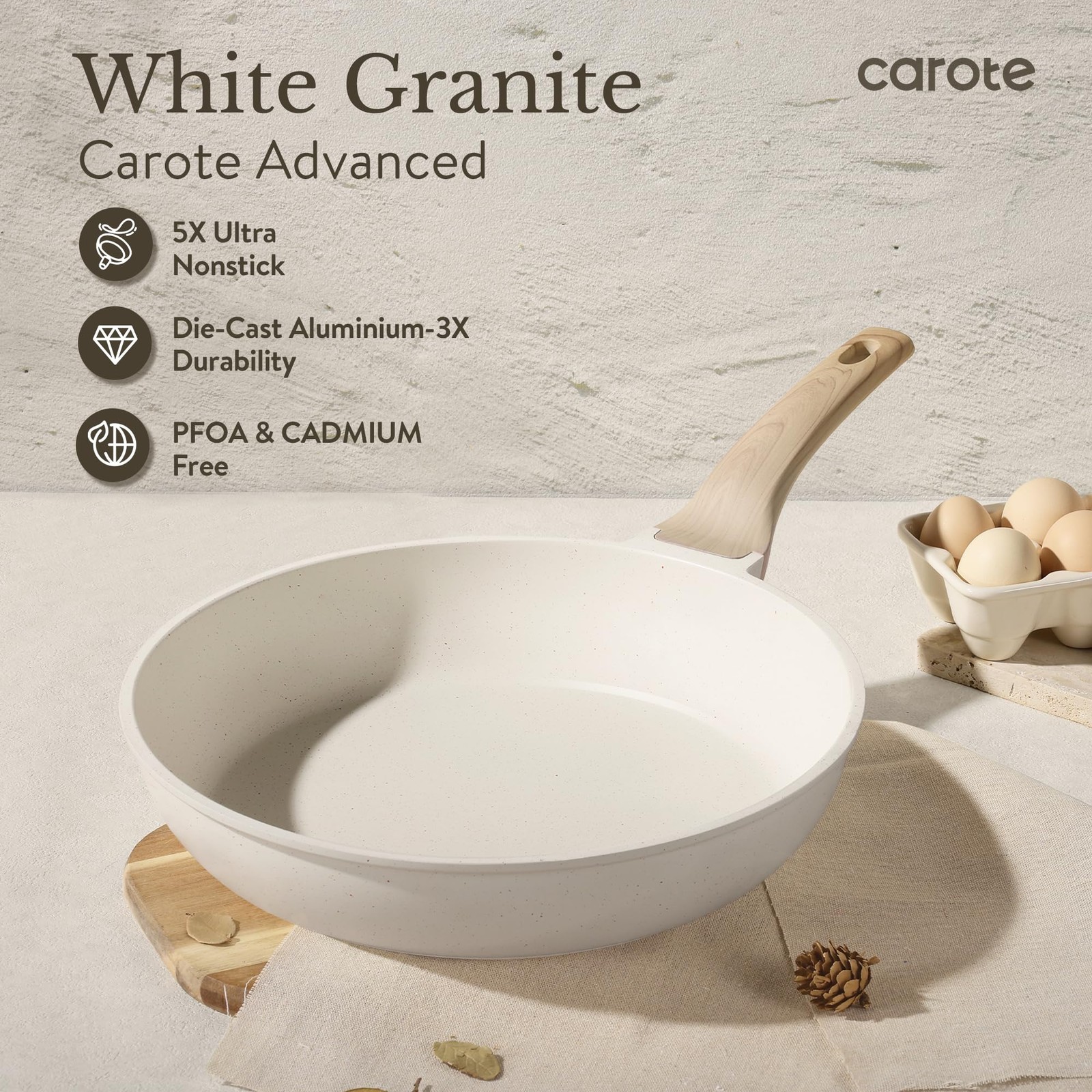 CAROTE ICE 35pcs Pots and Pans Set Nonstick Cookware Sets White Granite