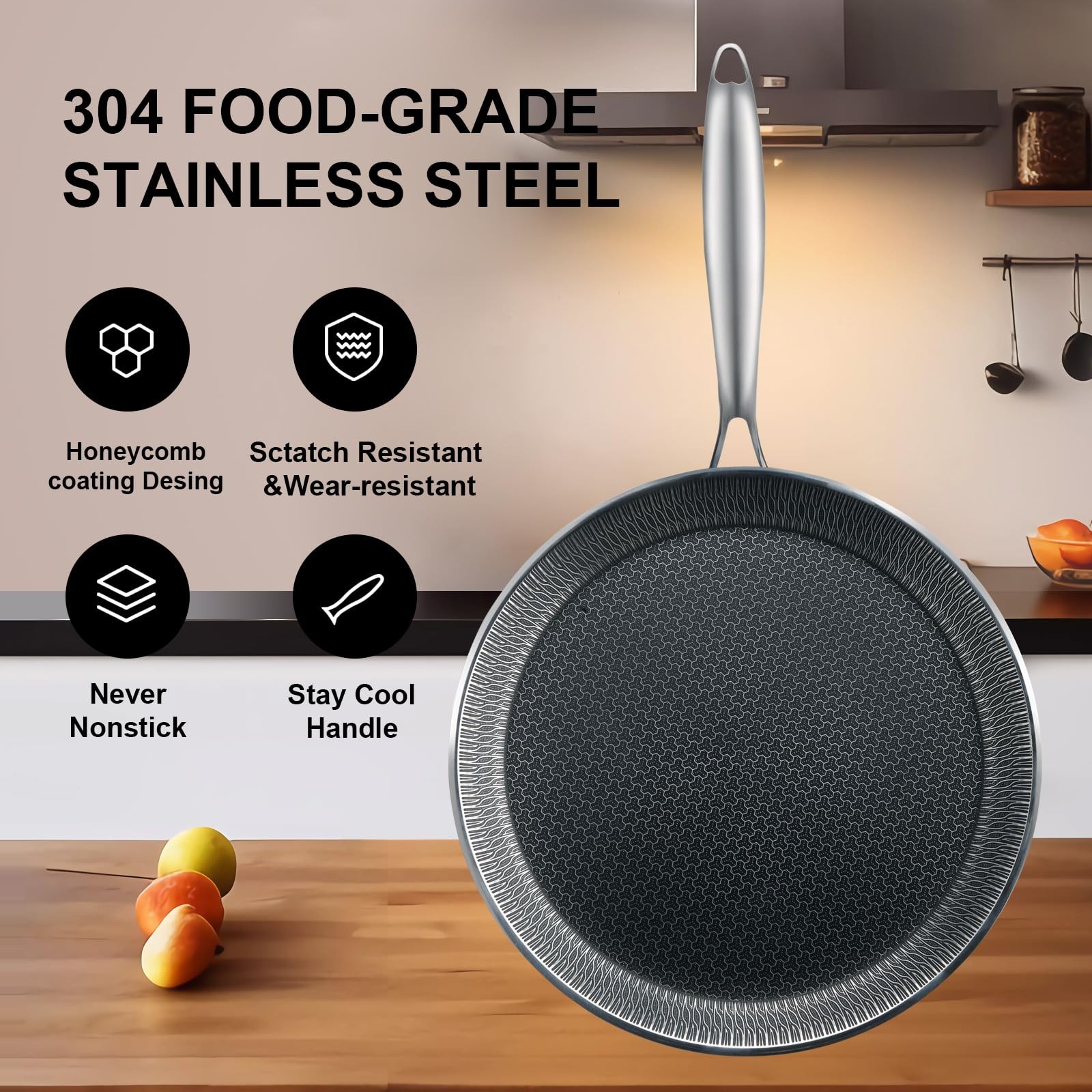 Nonstick Crepe Pan, 11Inch Stainless Steel Crepe Pan, Honeycomb Coating Flat Ski