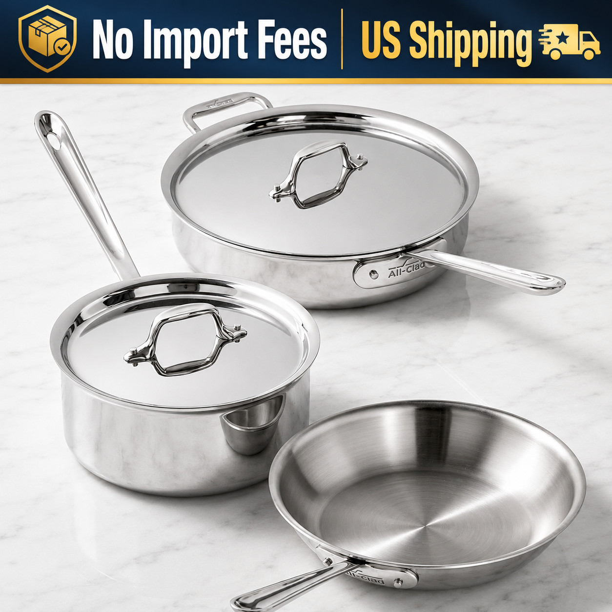 All-Clad D3 Tri-Ply Stainless Steel 5-Piece Cookware Set Induction USA