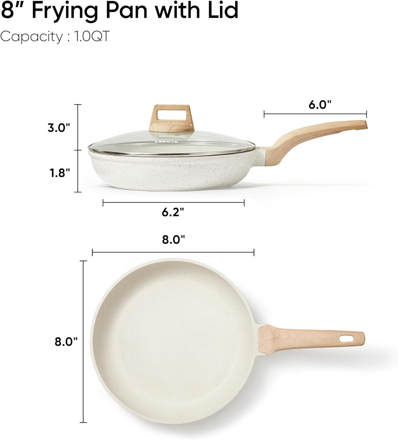 8 Inch Non Stick Frying Pan with Lid White Granite Egg Pan Granite Cookware