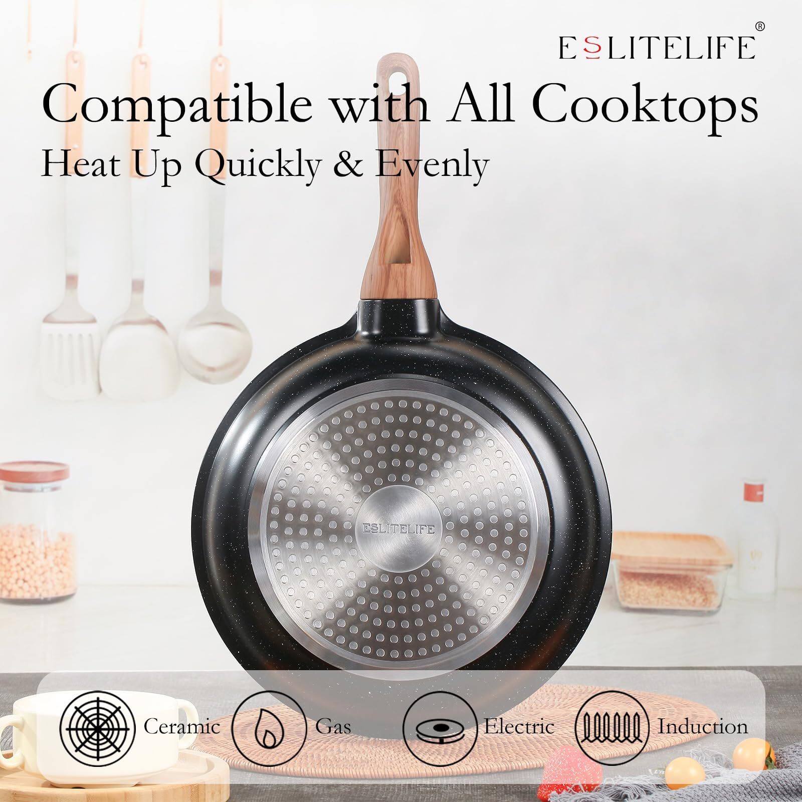 Frying Pan Set with Lids Nonstick Skillet Set Egg Omelette Pans, Granite Coat…