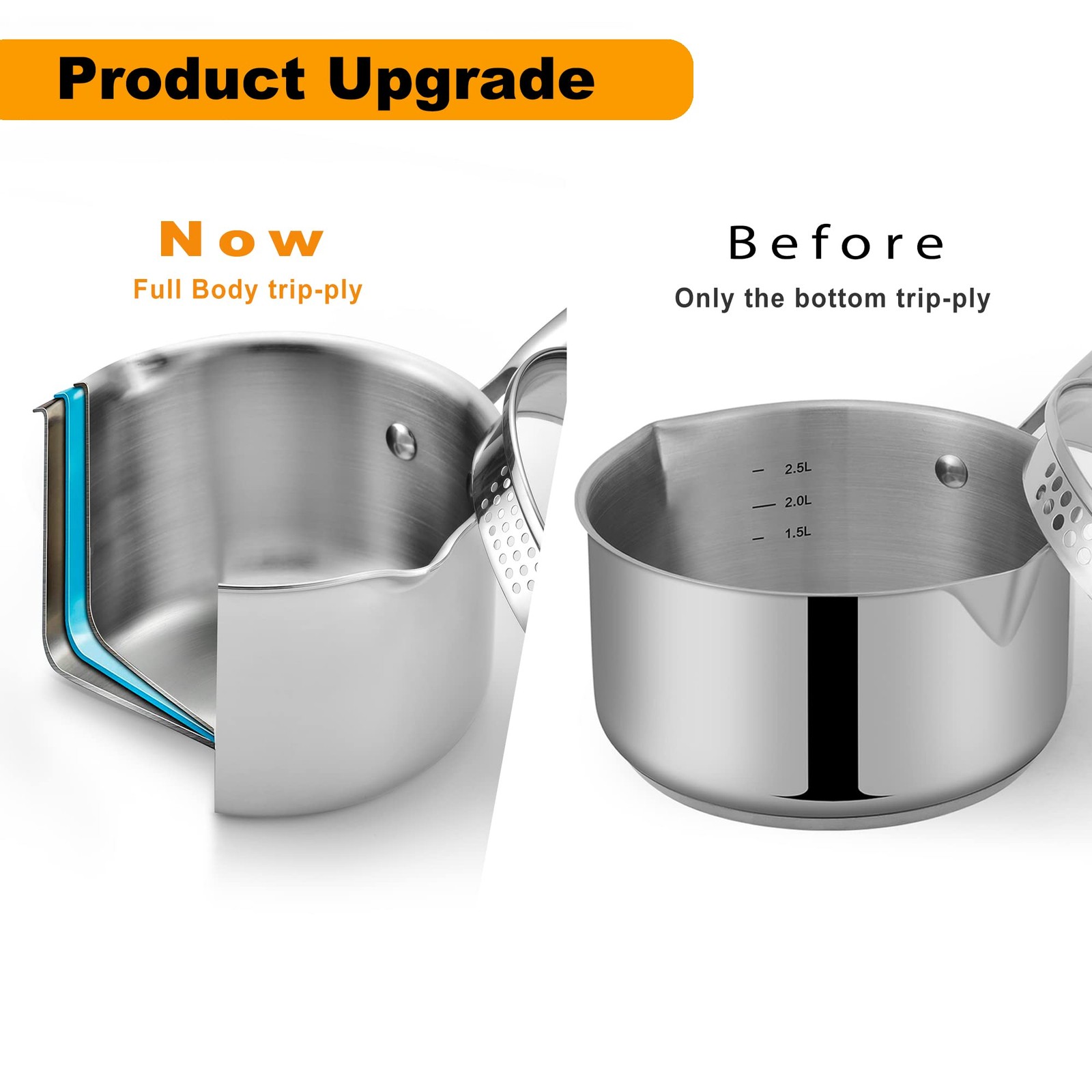 Cyrosa Tri-Ply Stainless Steel Sauce Pan Steamer Glass Lid
