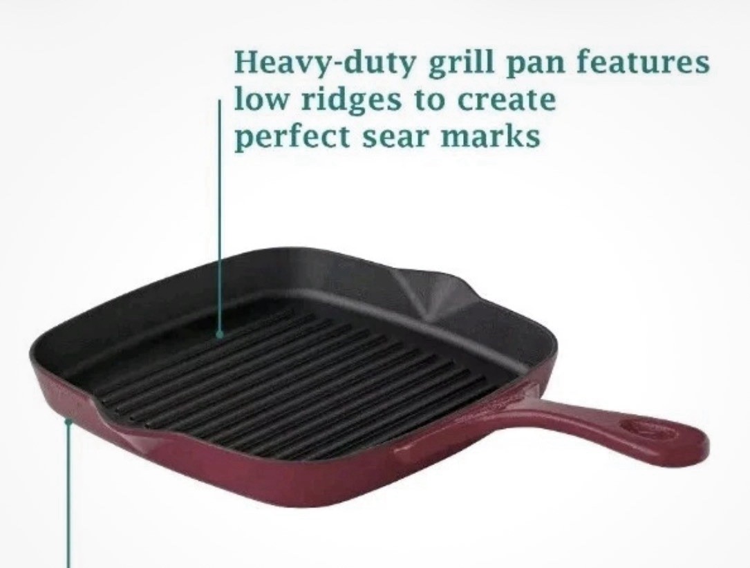 Pioneer Woman ~ PAINTED MEADOW ~ MERLOT Speckle ~ 9.5 Square Cast Iron Grill Pan