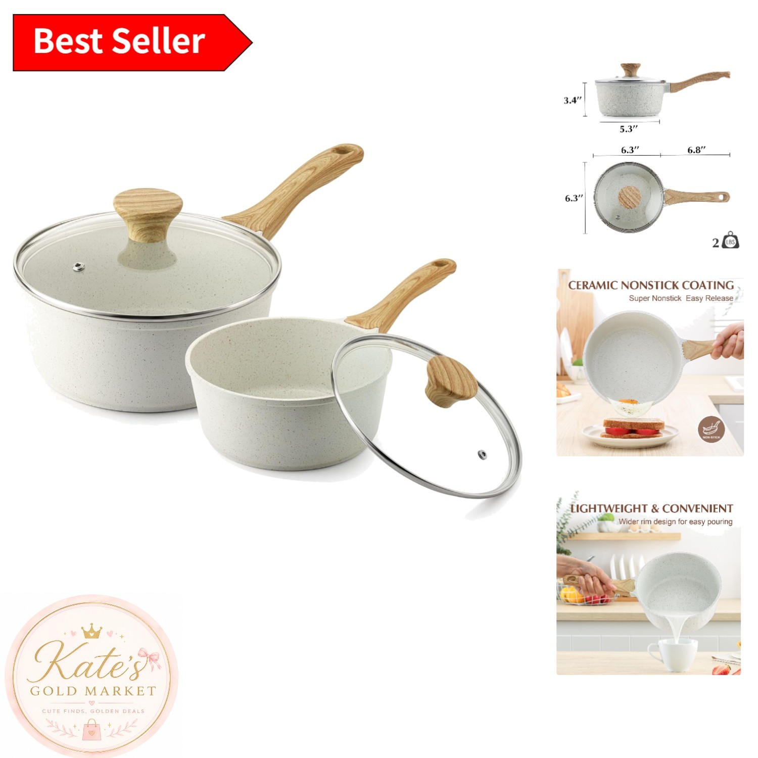 Compact 1.5QT & 2.5QT Nonstick Ceramic Saucepan Set – Easy Clean & Versatile