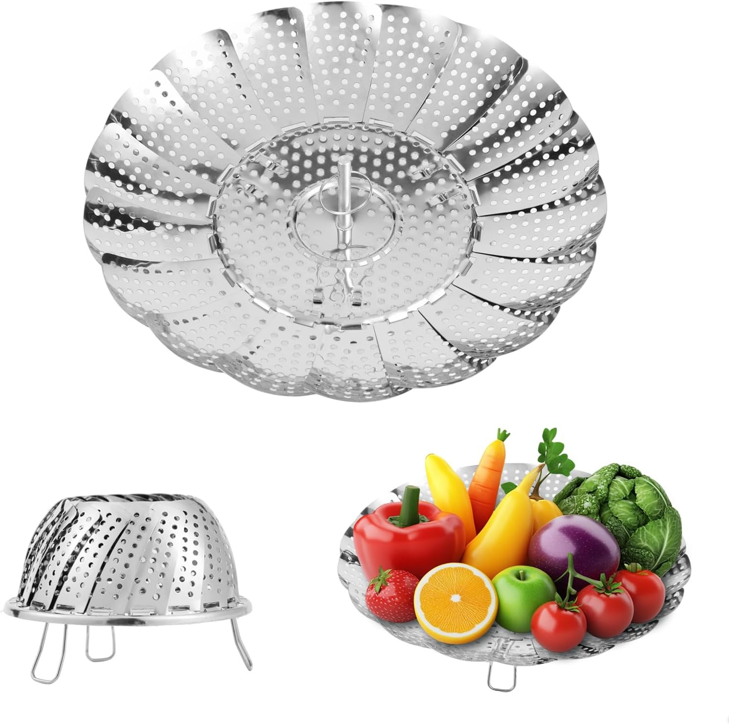 Vegetable Steamer Basket, Stainless Steel Folding Steamer Basket for Cooking, Ve