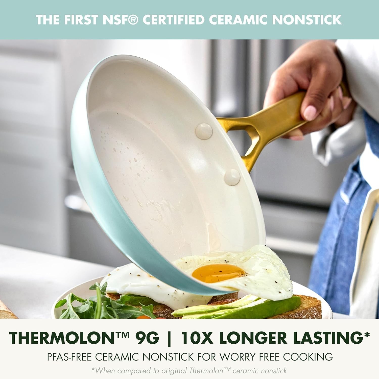8″ Ceramic Nonstick Frying Pan Hard Anodized PFAS-Free Blue