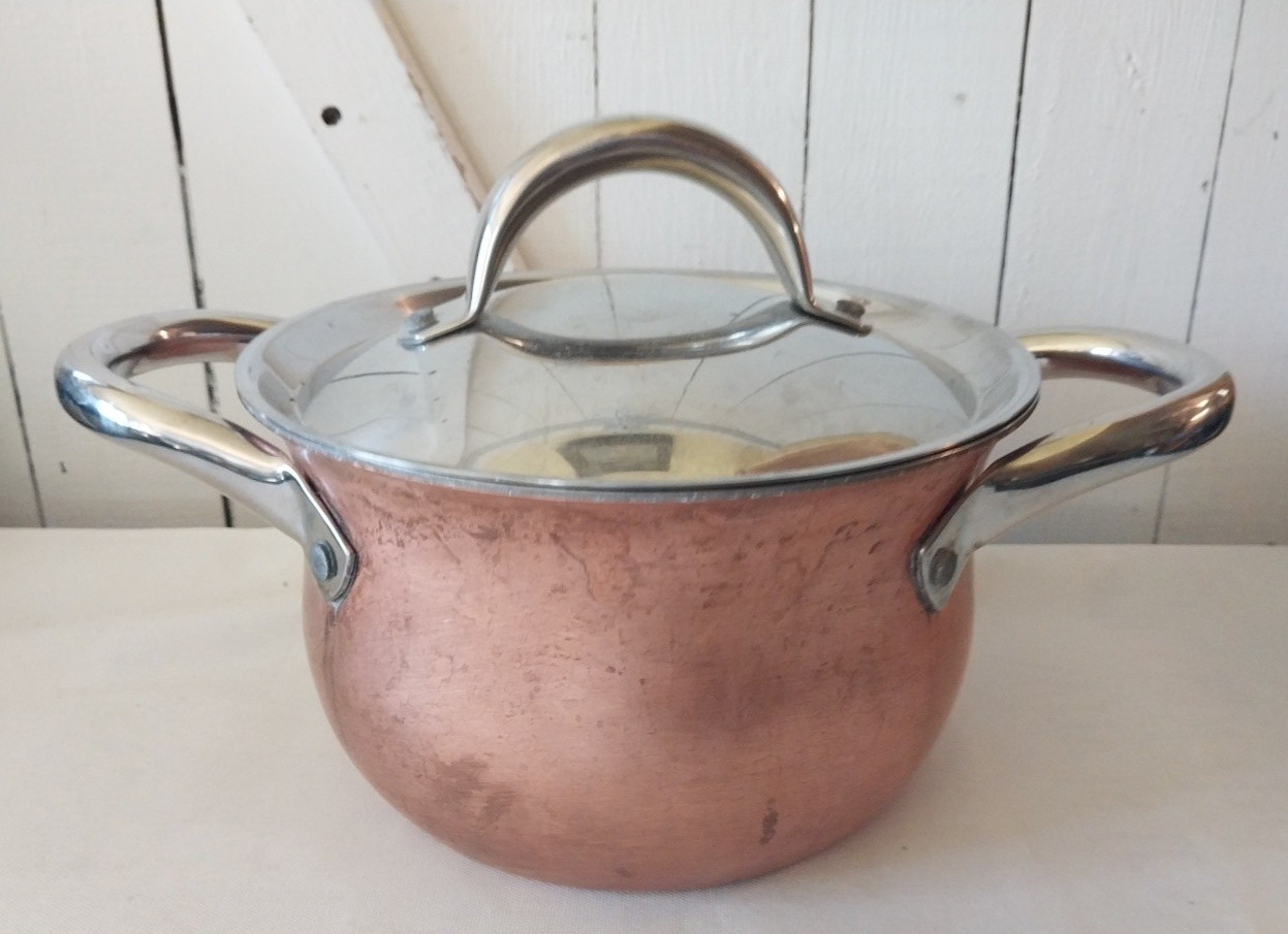 La Sera Hammered Cookware Copper Pot Collection De Luxe Copper Triply w/Lid