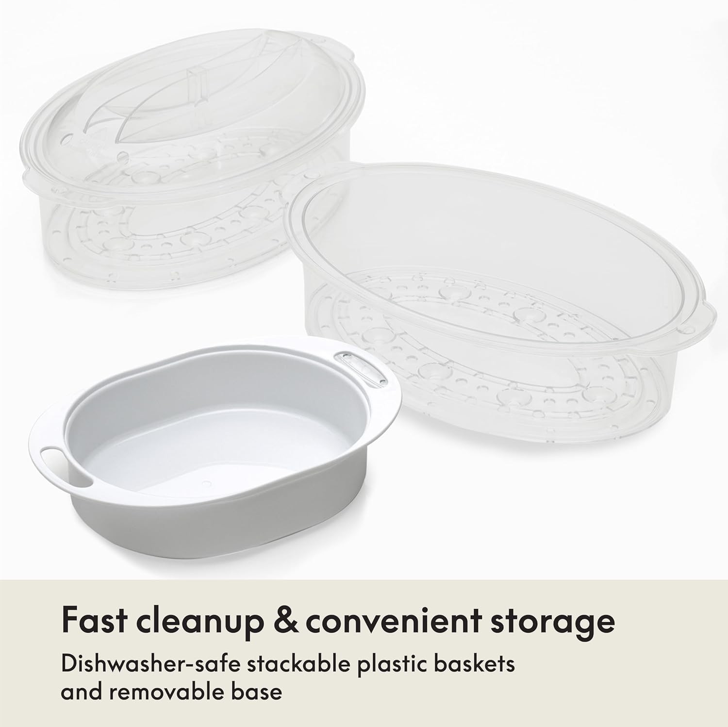 Two Tier Food Steamer – Stackable Baskets, Removable Base, 7.4 QT, Auto Shutoff,